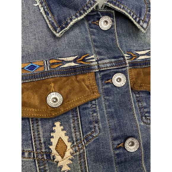 Scully Western Aztec Boho Embroidered Denim Sweater Jean Jacket Women’s Small - Picture 5 of 11